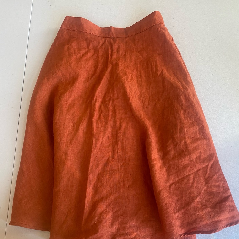 Linen A Line Midi Etsy Skirt in Burnt Orange